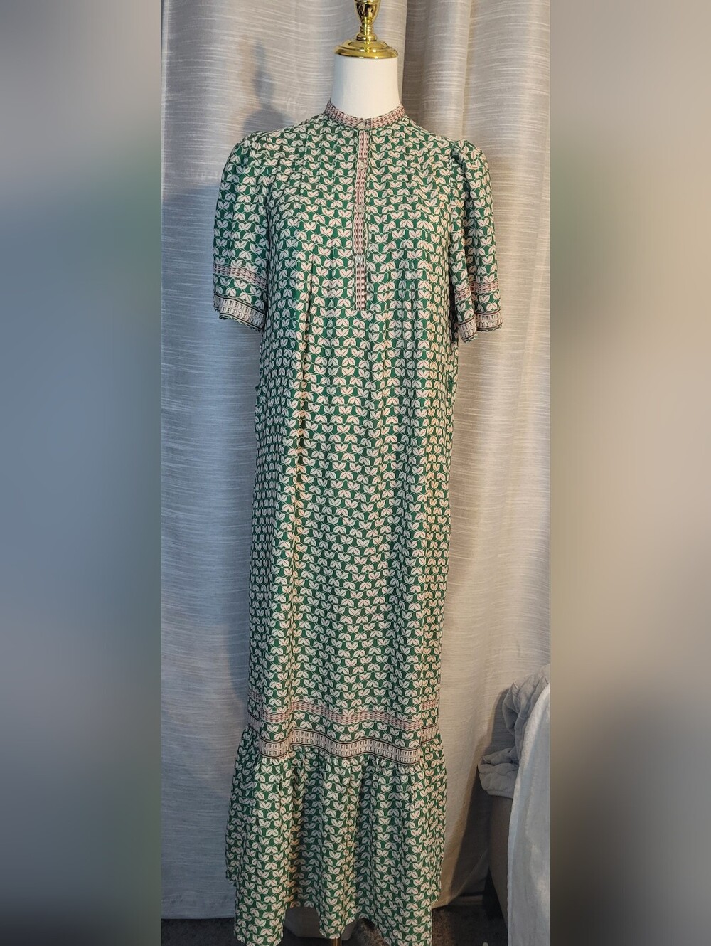 Max Studio London Green and White Printed Maxi Dress